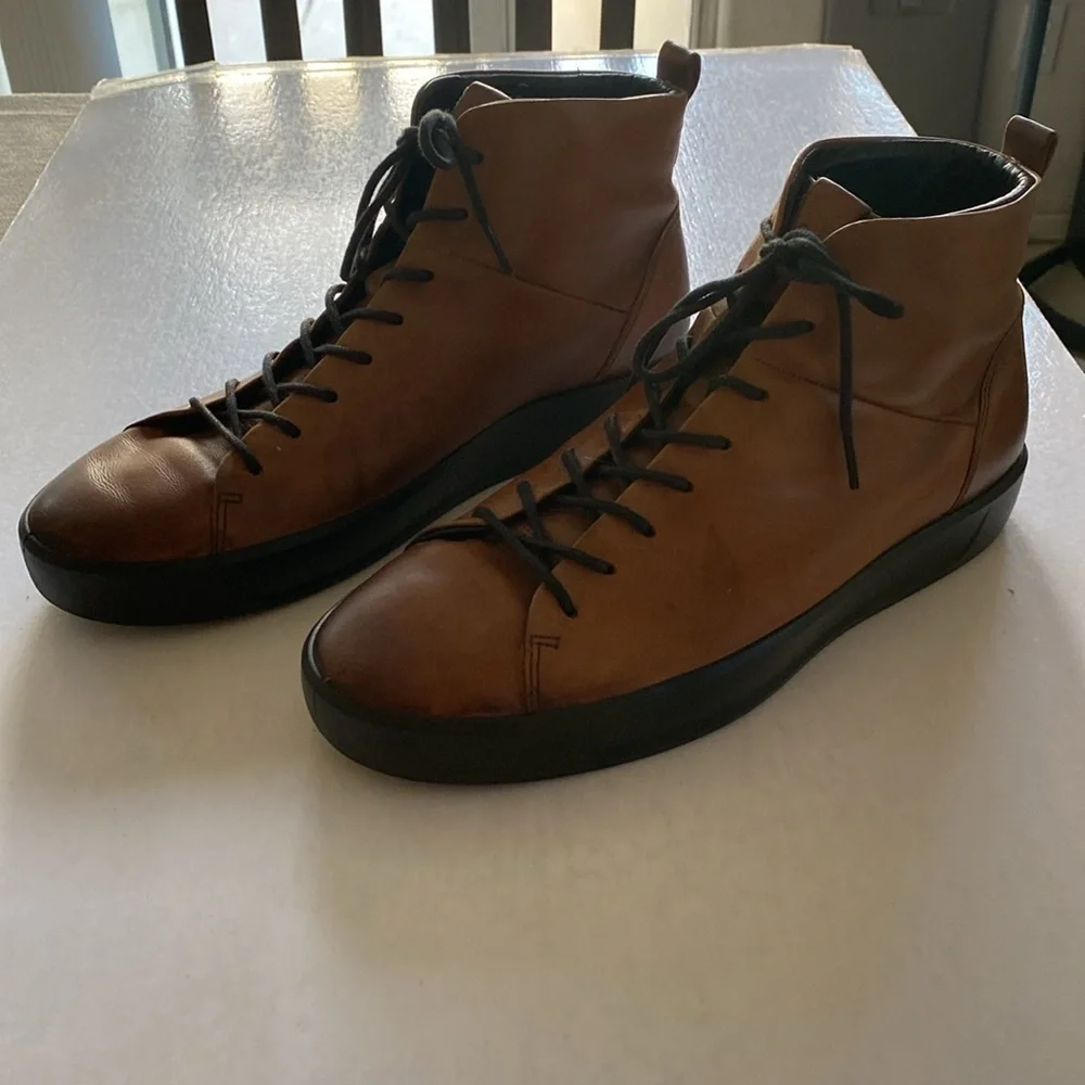 ECCO Danish Design Men’s Lace Up Soft Smooth Brown Leather Boots Size 44